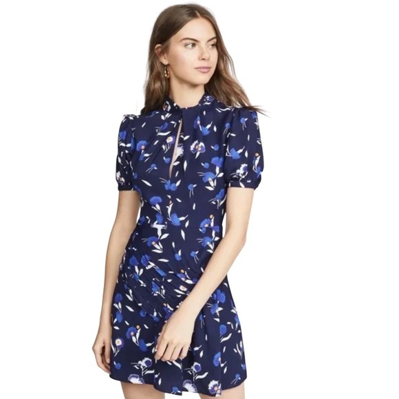 Self-Portrait Dresses & Skirts - Self Portrait Womens Botanical-Print Jersey Crepe Navy Minidress US 8